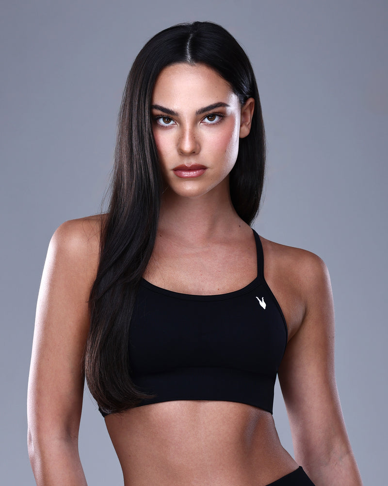 טופ ספורט NOVA BLACK בצבע שחור – גב מוצלב X-Back, בד SEAMLESS מחטב, Inner Dragon