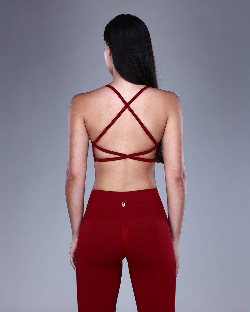טופ NOVA WINE אדום יין לנשים – גב מוצלב, בד נמתח SEAMLESS, אינר דרגון