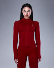 ג׳קט SEAMLESS בצבע אדום יין עמוק מבית אינר דרגון עם רוכסן מתכתי ולוגו Inner Dragon מבט קדמי